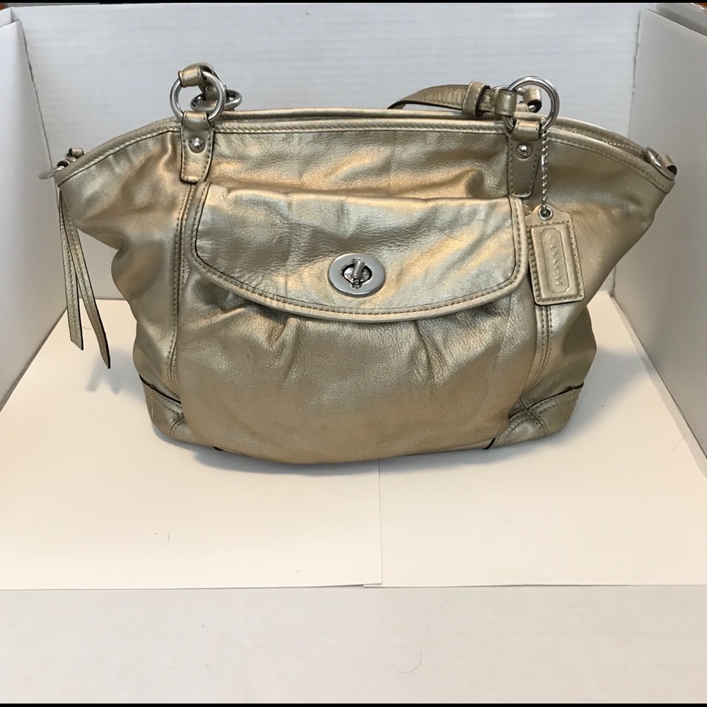 Coach Gold Metallic LEAH Tote - Picture 4 of 8